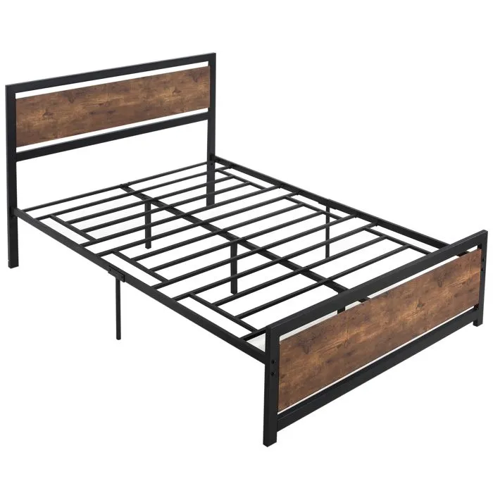 HOMCOM - Cadre du lit - Acier - 147x195x103cm - noir et brun rustique-0