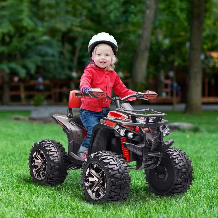 Voiture 4x4 Quad Buggy électrique Enfant HOMCOM 12 V 8 Km/h Max. Effets Lumineux sonores Selle avec Dossier Porte-Bagage Avant-1
