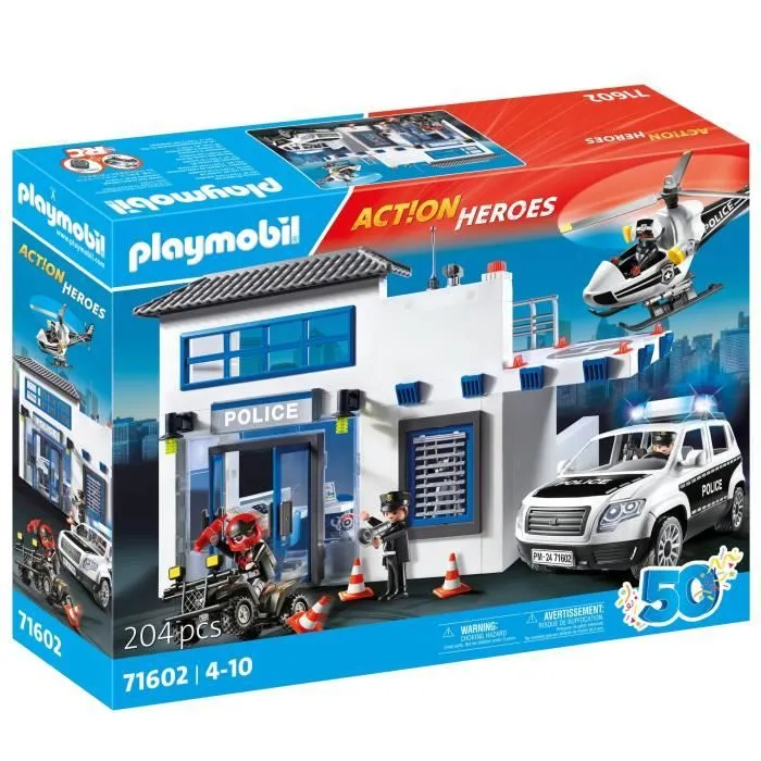 PLAYMOBIL 71602 Poste de police et véhicules, Les Policiers, Action Heroes, 159 pièces, Dès 4 ans-6