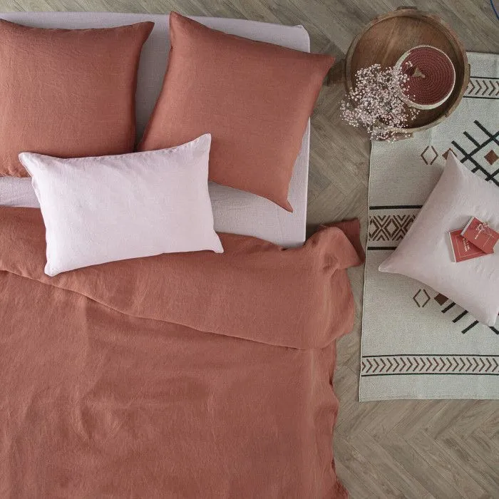 Drap Housse en Lin "Adorable" 140x190cm Rose Poudré-4