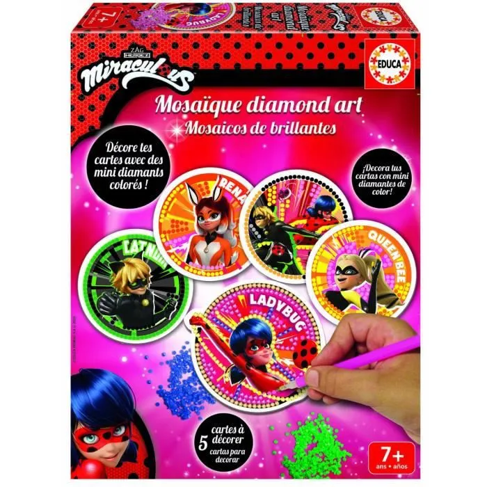 Kit de décoration de cartes Miraculous Ladybug avec strass - EDUCA - 18927 - Effet mosaique étincelant garanti-0