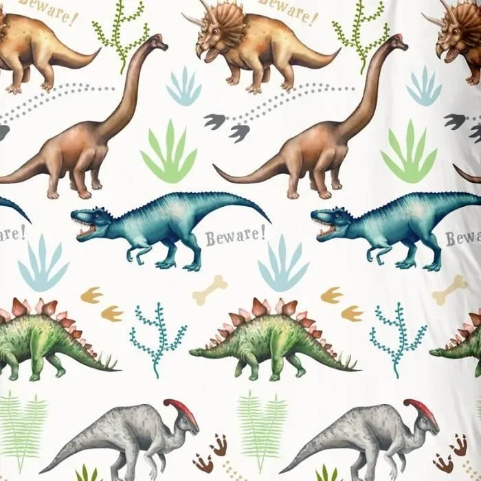 Housse de Couette - Good Morning Dino - 1-personne - 140x200/220 cm - Blanc - 100% coton-2