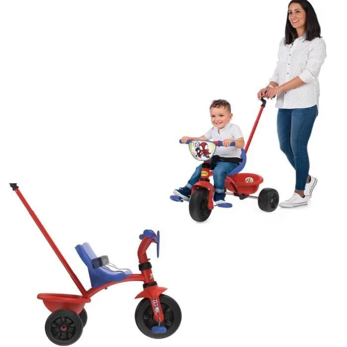 Smoby - Tricycle Be Fun - Spidey - Evolutif de 15 mois à 3 ans - Canne parentale réglable sur 3 positions - Ceinture de sécurité-4