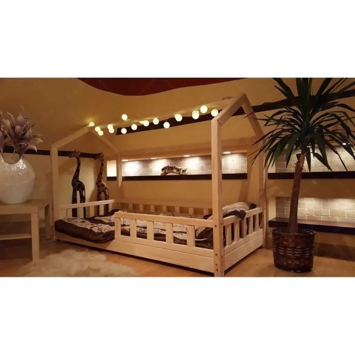 Lit Cabane - Oliveo - 200x140cm - Bois massif - Style scandinave - 2 places-2