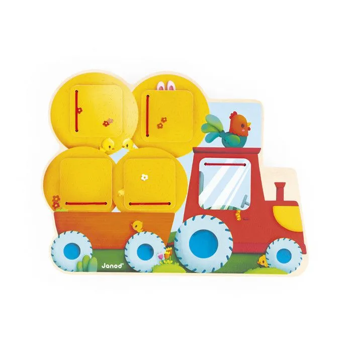 Puzzle Cache-Cache Tracteur en Bois - 5 portes à Ouvrir - Développe la Motricité Fine - Dès 12 mois-0