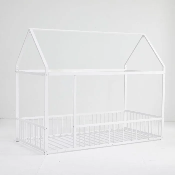 Lit cabane enfant 190x90  avec clôture et porte, avec protection anti-chute, Blanc-0