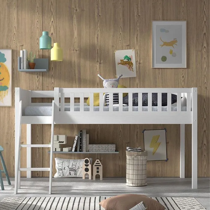 Lit Mezzanine Scott avec Rideau Princess Sophie - Vipack - Blanc - Enfant - Bois massif-5