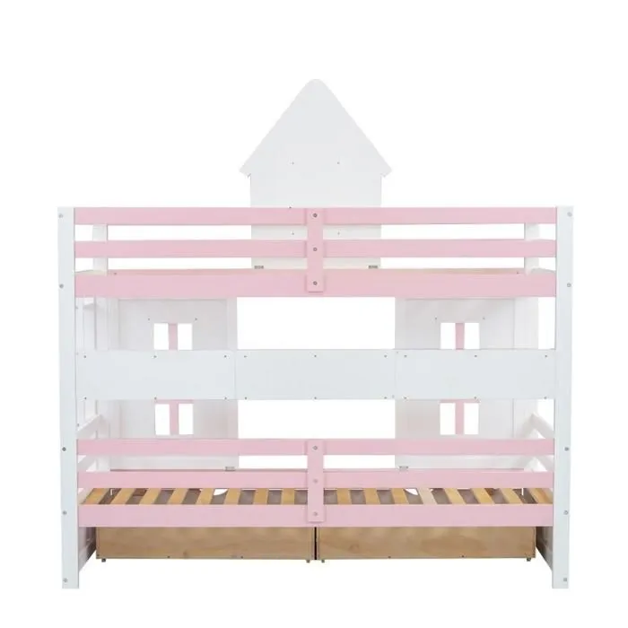 Lit superposé - Non spécifié - Rose - 2 tiroirs - Étagère de rangement - 90x200 cm-4