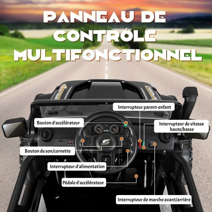 COSTWAY Voiture Electrique 12V/10Ah pour Enfants, Télécommande 2,4G, Ressorts de Suspension, Musique,Klaxon,LED pour 3 Ans+ Noir.-4