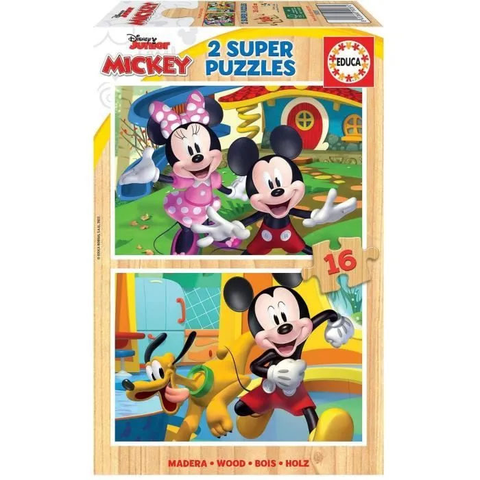 Puzzle en bois MICKEY & MINNIE - 2x16 pièces - Dessins animés et BD - Jaune - À partir de 3 ans-1
