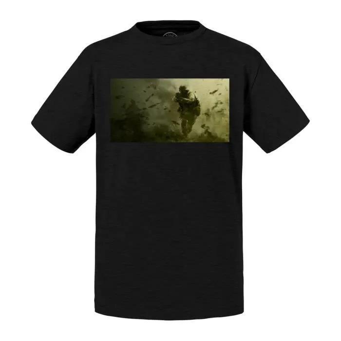 T-shirt Enfant Noir Jeux Video Soldat Au Coeur De L Action-0
