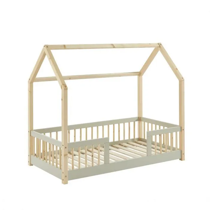 Lit cabane avec barrières Explorateur Ivoire 70x140 - Laïba Kids-0