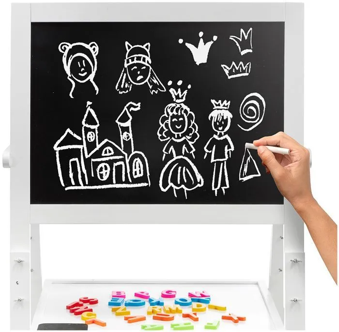 Mamabrum Tableau Enfant Bois Chevalet 52 X 42 X 98 CM Magnétique Feutre & Tableau Noir à Craie - Hauteur Réglable Accessoires-4