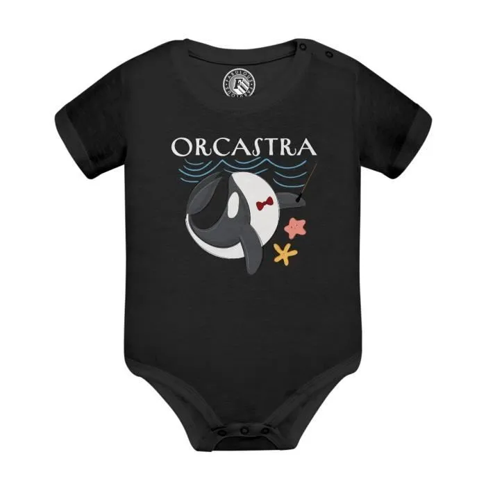 Body Bébé Manche Courte Noir Orcastra Orchestre Animaux Orque Mer Dessin Enfant-0