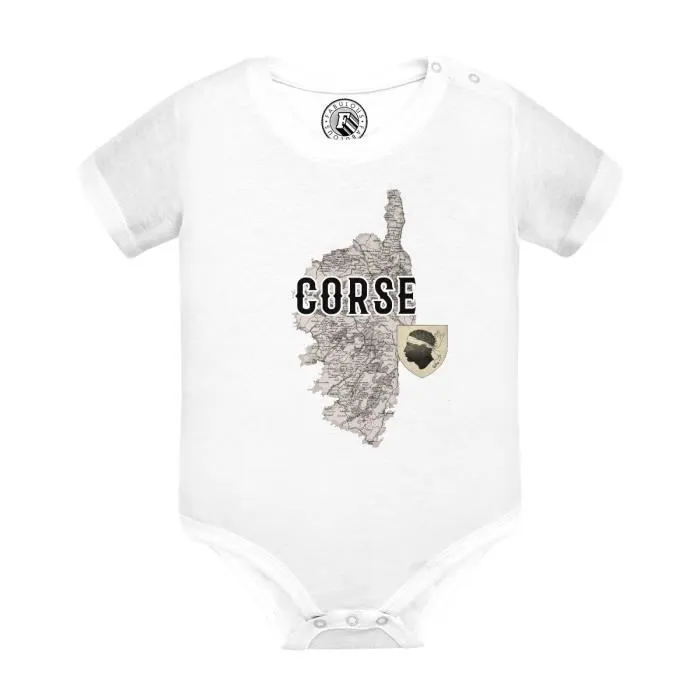 Body Bébé Manche Courte Blanc Corse Département Ile France Bastia Carte Ancienne Rare-0