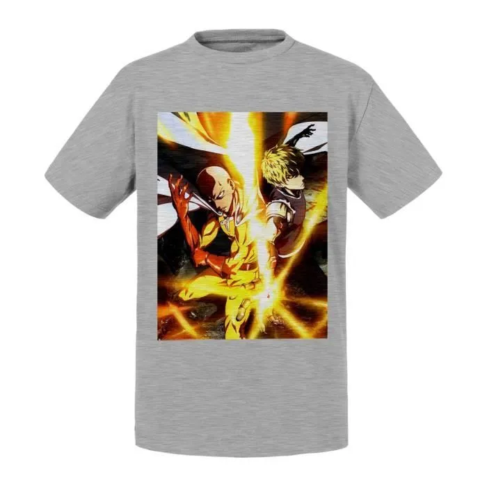 T-shirt Enfant Gris One Punch Man Saitama Genos Manga Japon-0