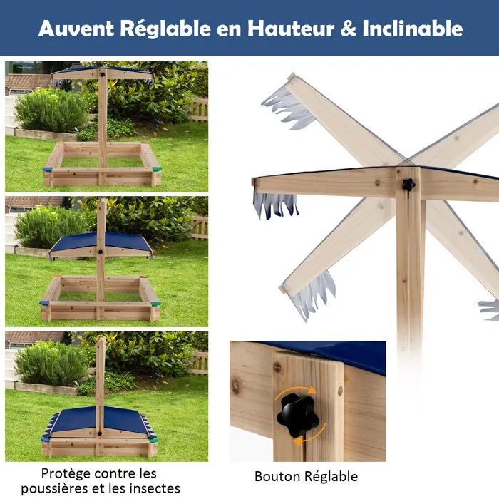 COSTWAY Bac à Sable en Bois de Cèdre - Toit Réglable,121 x 121 x 120 CM (L x l x H) Coins de Protection pour Maison, Jardin, Plage-1