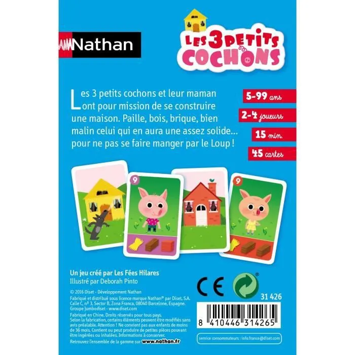 Jeu de Cartes - NATHAN - Les 3 Petits Cochons - Construction de maison solide - Enfant - 15 min-3