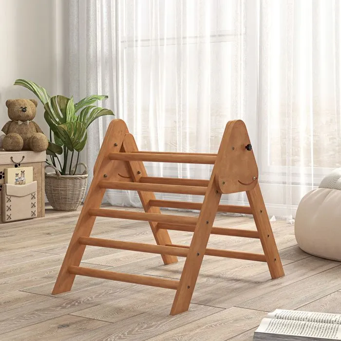 HOMCOM - Triangle d'apprentissage à grimper pour enfants - Bois de hêtre - 90x64x70cm - Marron-2