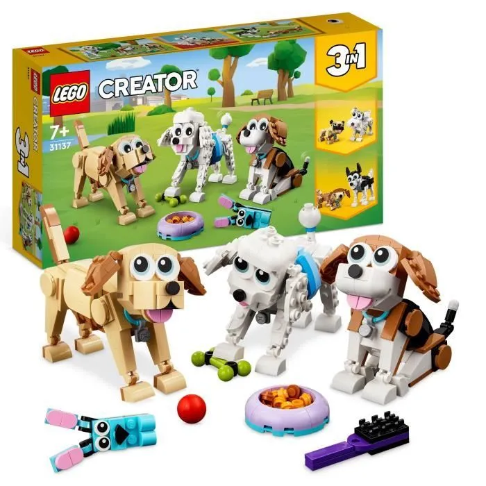 LEGO® Creator 3-en-1 31137 Adorables Chiens, Figurines de Teckel, Carlin, Caniche, Enfants Dès 7 Ans-0