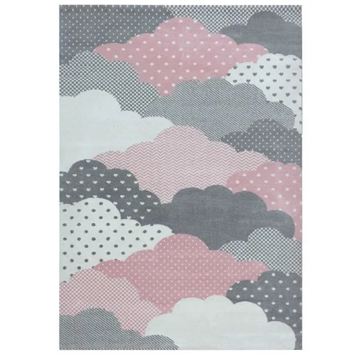Tapis enfant - Nuages Rose - 120 x 170 cm - 100% PP Frisé-1