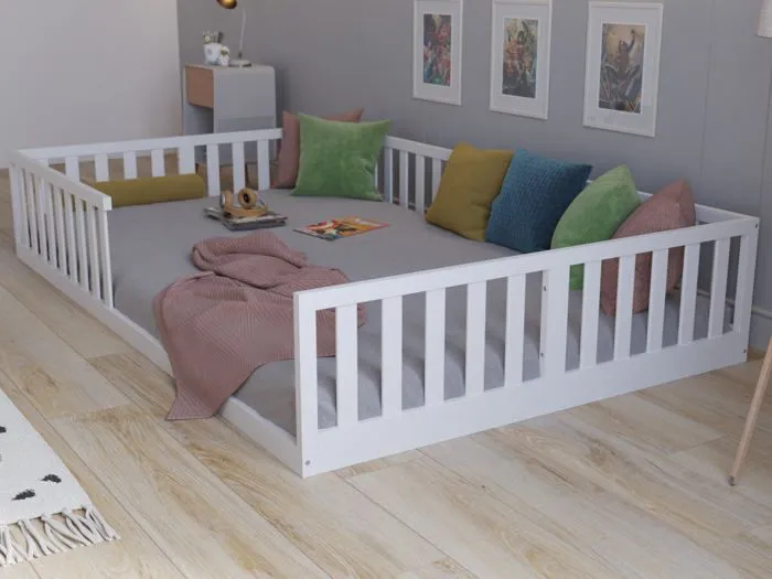 Lit au sol Montessori en bois blanc 120x200 cm, Lit Enfant pour filles et garçons-5