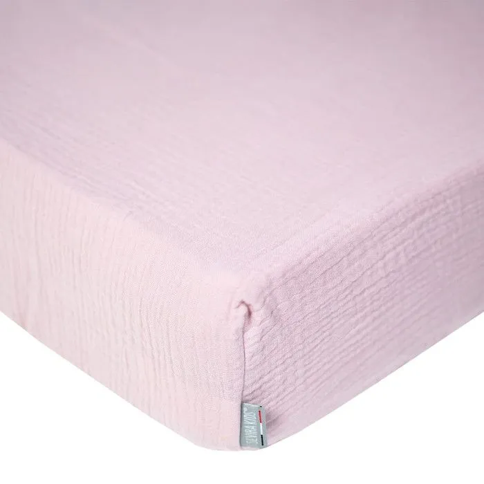Drap housse uni en gaze de coton   Vieux Rose 90x190 cm-0