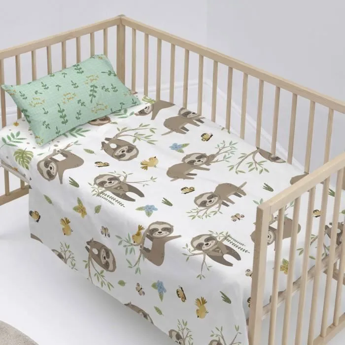 Parure de draps - Moshi Moshi - Happy Sloth - 120x180 cm - 100% coton - Lavable en machine-0