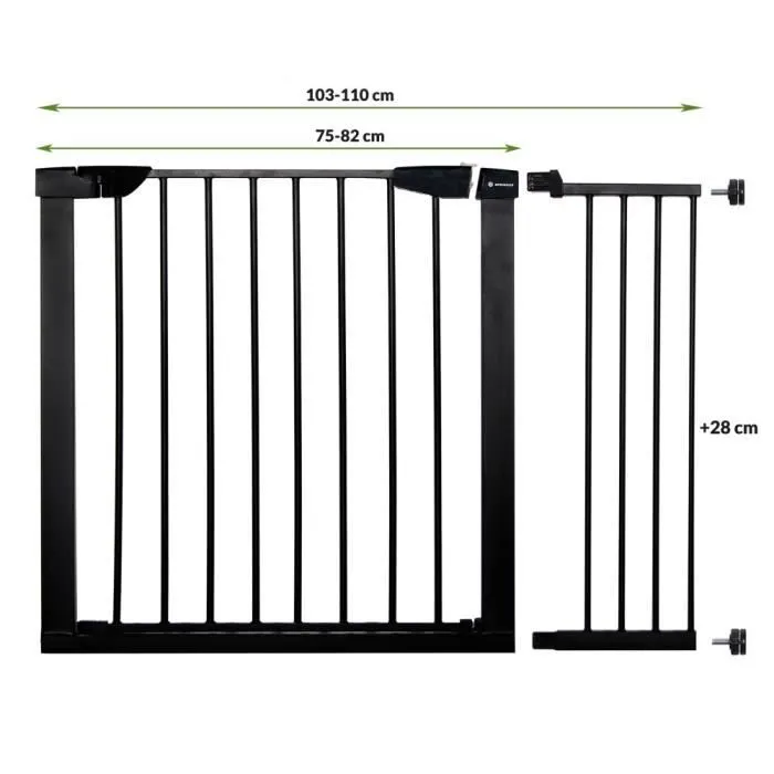 Barrière de Sécurité Bébé Enfant pour Escaliers Portes - SPRINGOS - 75-110 cm - Métal - Noir - Pression-1