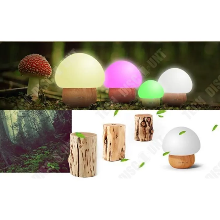 TD® Lampe de chevet champignon de bureau de lecture enfant led bois moderne fille enfant garçon chambre télécommande table décoratio-3