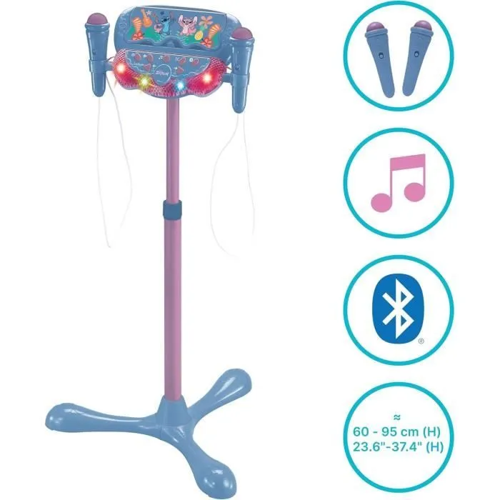 Microphone Stitch sur pied ajustable lumineux avec enceinte, 2 Micros et Effets vocaux, Enceinte Bluetooth-4