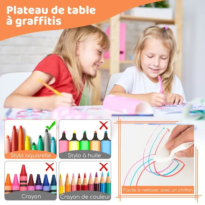 COSTWAY Table Enfant et 4 Chaises Réglables en Hauteur avec Plateau Graffiti, Pieds Antidérapants, pour Maison, Garderie, École-3