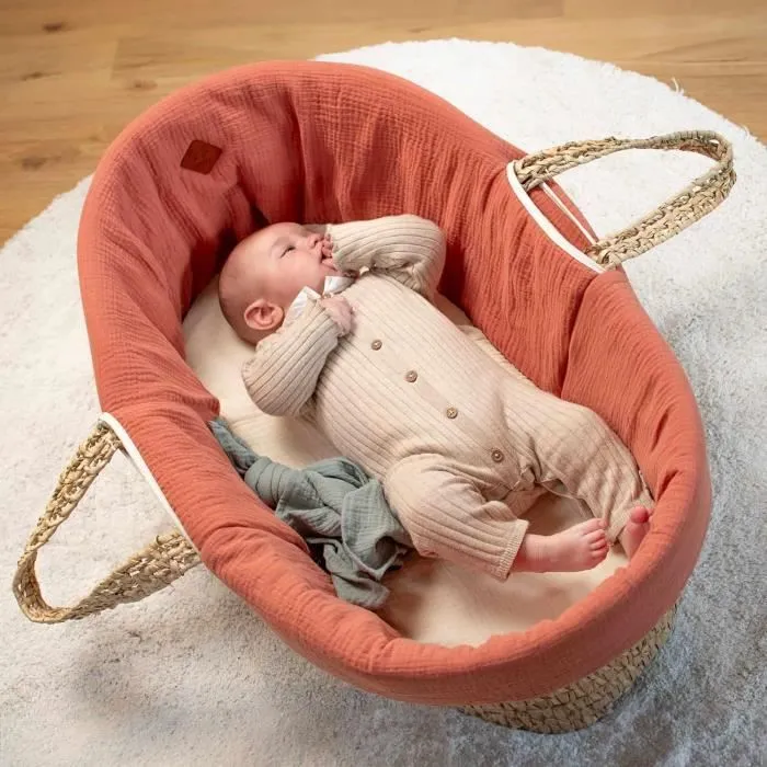 Couffin bébé avec Matelas Habillage et Drap Housse Blanc Taille Unique-2