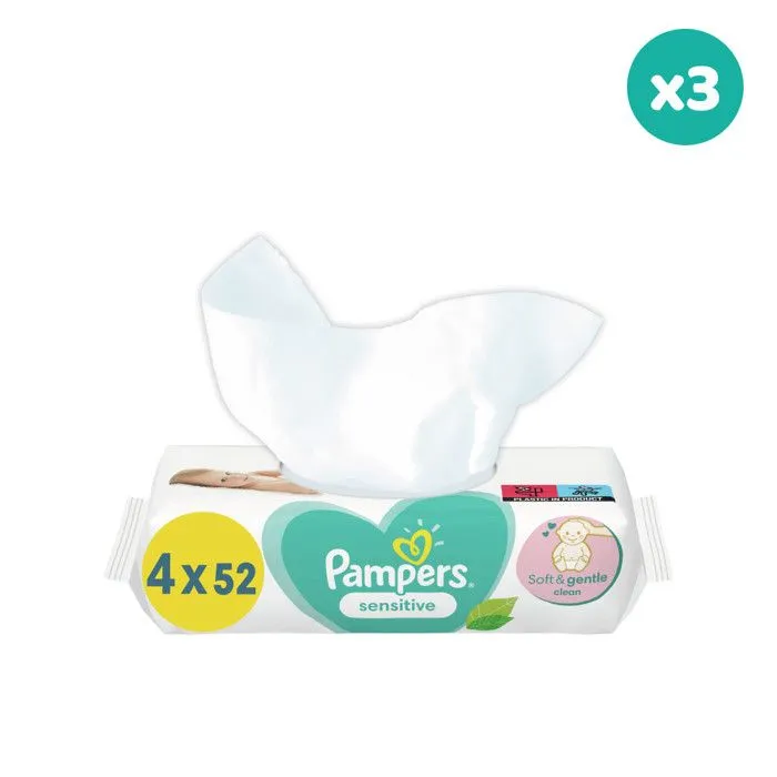 Lingettes Sensitive - Pampers - 3x208 - Hypoallergénique - Testées dermatologiquement - Douces pour bébé-0