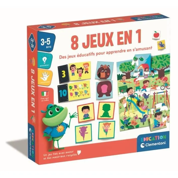 Clementoni - Coffret de 8 jeux en 1 - Jeux éducatifs formes, couleurs, nombres, quantités - Dés 3 ans-0