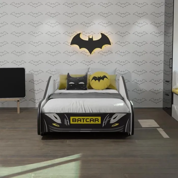Lit enfant pour garçon voiture Batman batcar avec matelas et sommier inclus - 160 cm x 80 cm-2