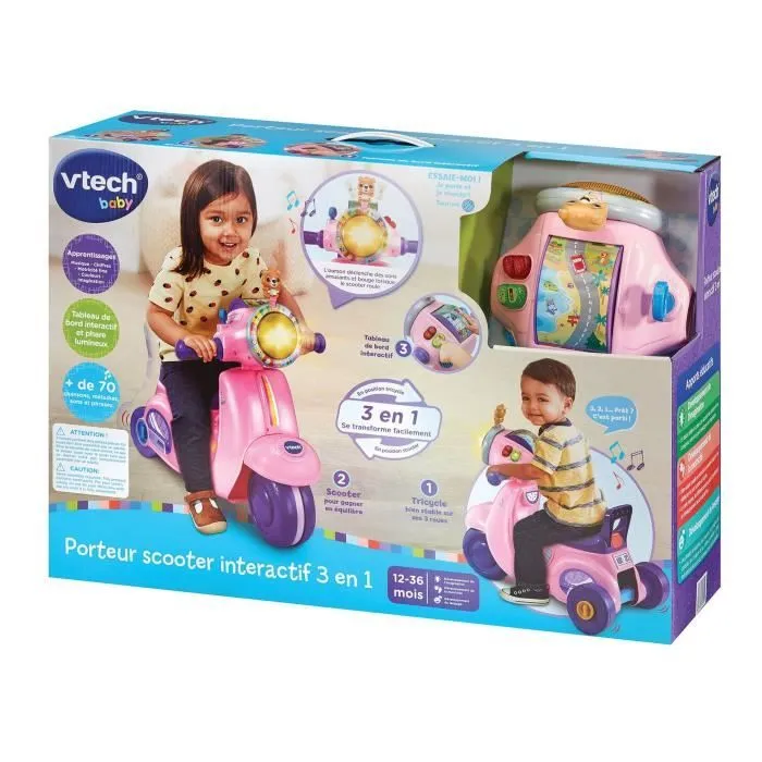 VTECH PORTEUR SCOOTER INTERACTIF 3 EN 1 ROSE-4