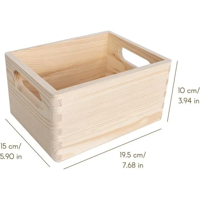 Boîte de rangement - Creative Deco - Lot de 3 - Bois de pin - 19,5 x 15 x 10 cm - Beige-3