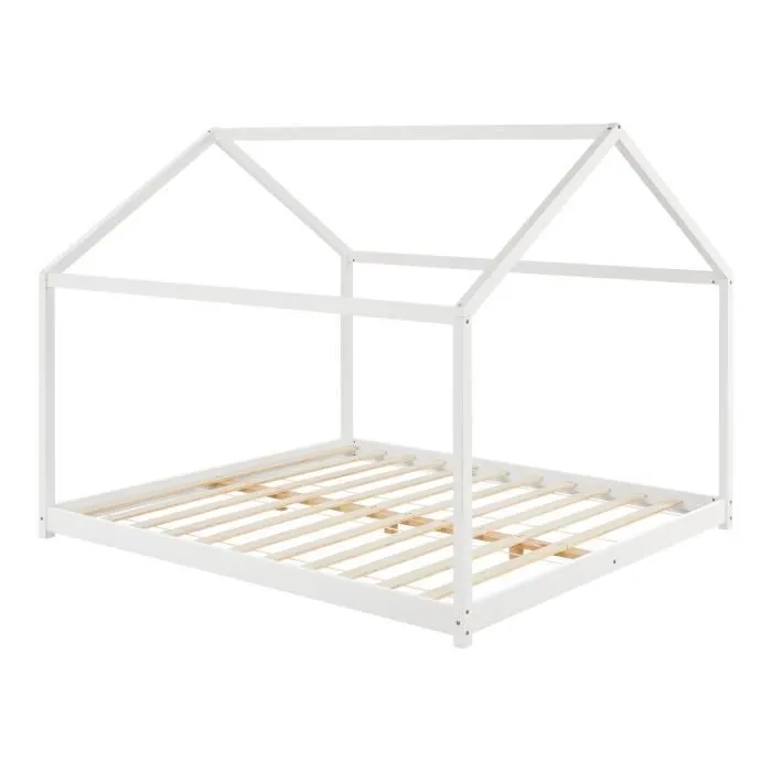 Lit cabane pour enfant Cerro avec sommier à lattes pin 160 x 200 cm blanc [en.casa]-1
