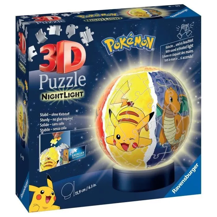 Puzzle 3D Ball illuminé Pokémon - Ravensburger - 72 pièces numérotées - Socle lumineux - A partir de 6 ans-2
