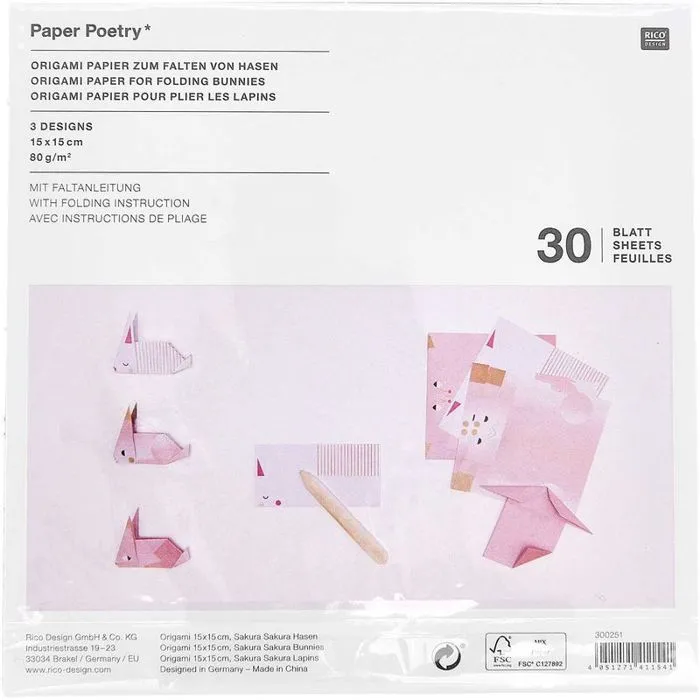 Papier d'origami de lapin, 30 feuilles-2