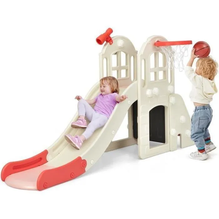 COSTWAY Toboggan pour Enfant 6 en 1 - Glisse de 140 CM, 3-8 Ans Toboggan Intérieure & Extérieure Rose-0