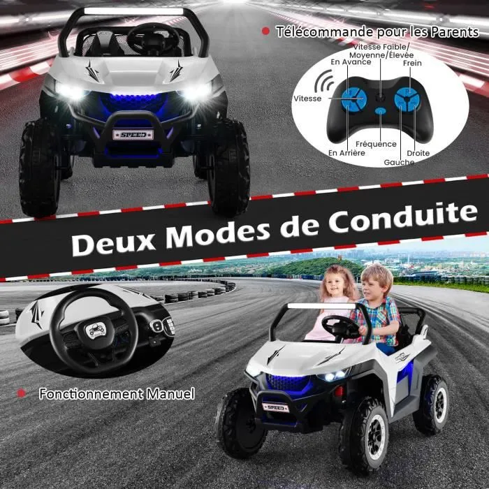 COSTWAY Voiture Electrique Enfant 12V/7Ah, 2-4 km/h, 2 Place, Télécommande 2,4G pour 3-8Ans, MP3, USB, Radio, Lumineux, Klaxon Blanc-1
