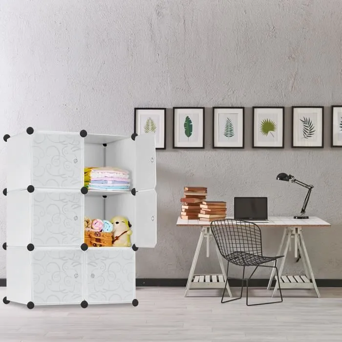 HENGMEI Armoire de rangement DIY Étagère Système Penderie à monter soi-même 6 boîtes avec porte, Blanc-3