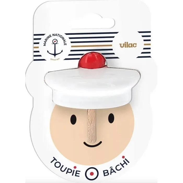 Toupie Bachi en bois - Vilac - Marin - Blanc - Pour enfants à partir de 3 ans-0