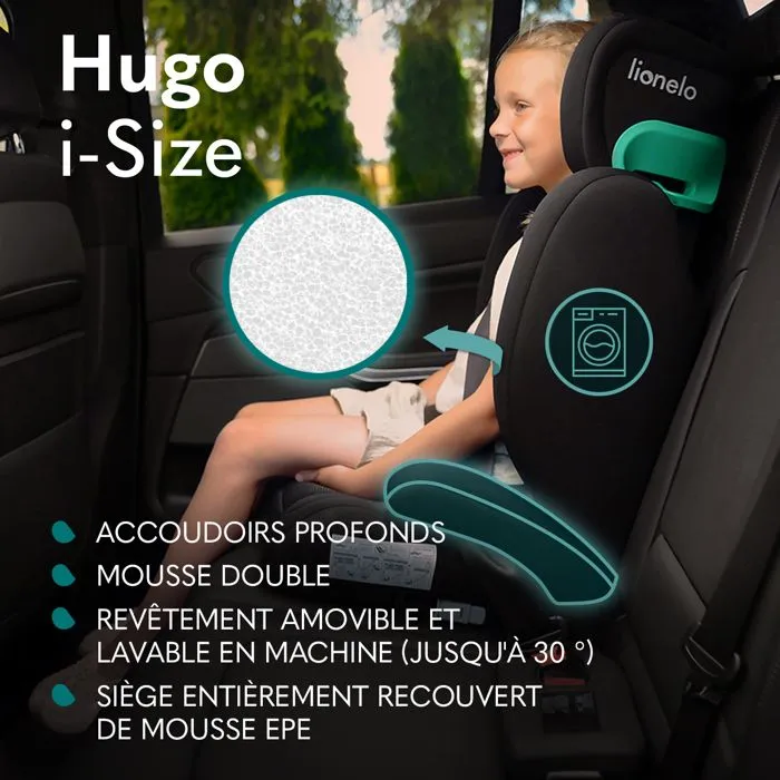 Siège-auto bébé évolutif LIONELO Hugo i-Size - ISOFIX - 100-150 cm - Groupe 2/3 - Têtière réglable en hauteur - Noir-1
