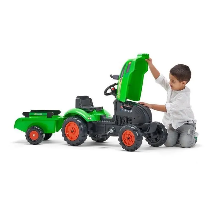 Tracteur à pédales X Tractor vert avec capot ouvrant et remorque inclus - FALK - Pour enfants de 2 à 5 ans-2