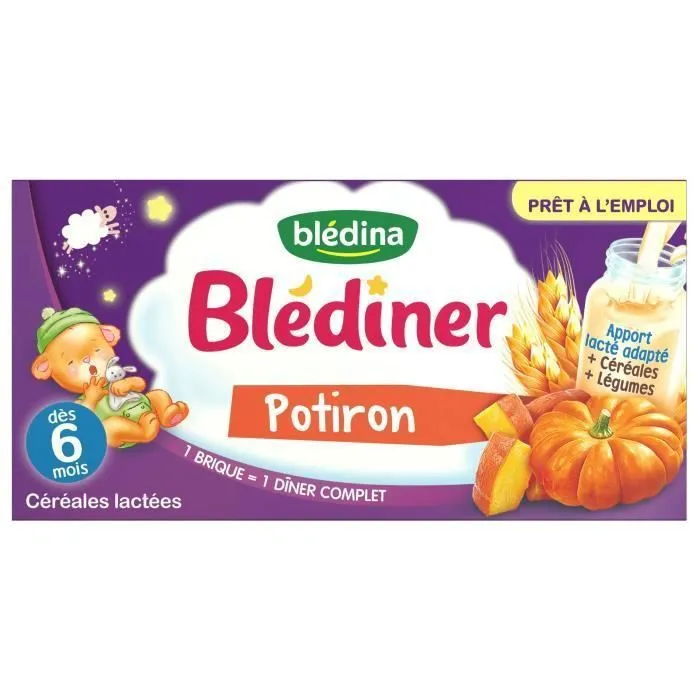 Blédina Blédîner, Céréales bébé Lactées, Dès 6 Mois, Légumes, Potiron, 250 ml-0