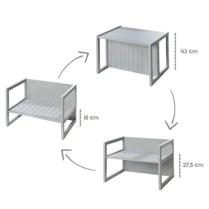 ROBA Banquette Enfant Réglable à 2 Hauteurs d'Assise - Convertible en Table - Style Campagne - Gris-3