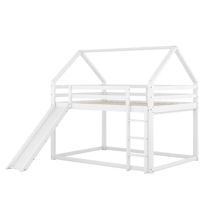 Lit superposé cabane avec toboggan et échelle - 140x200cm - cadre en pin massif - Blanc-2